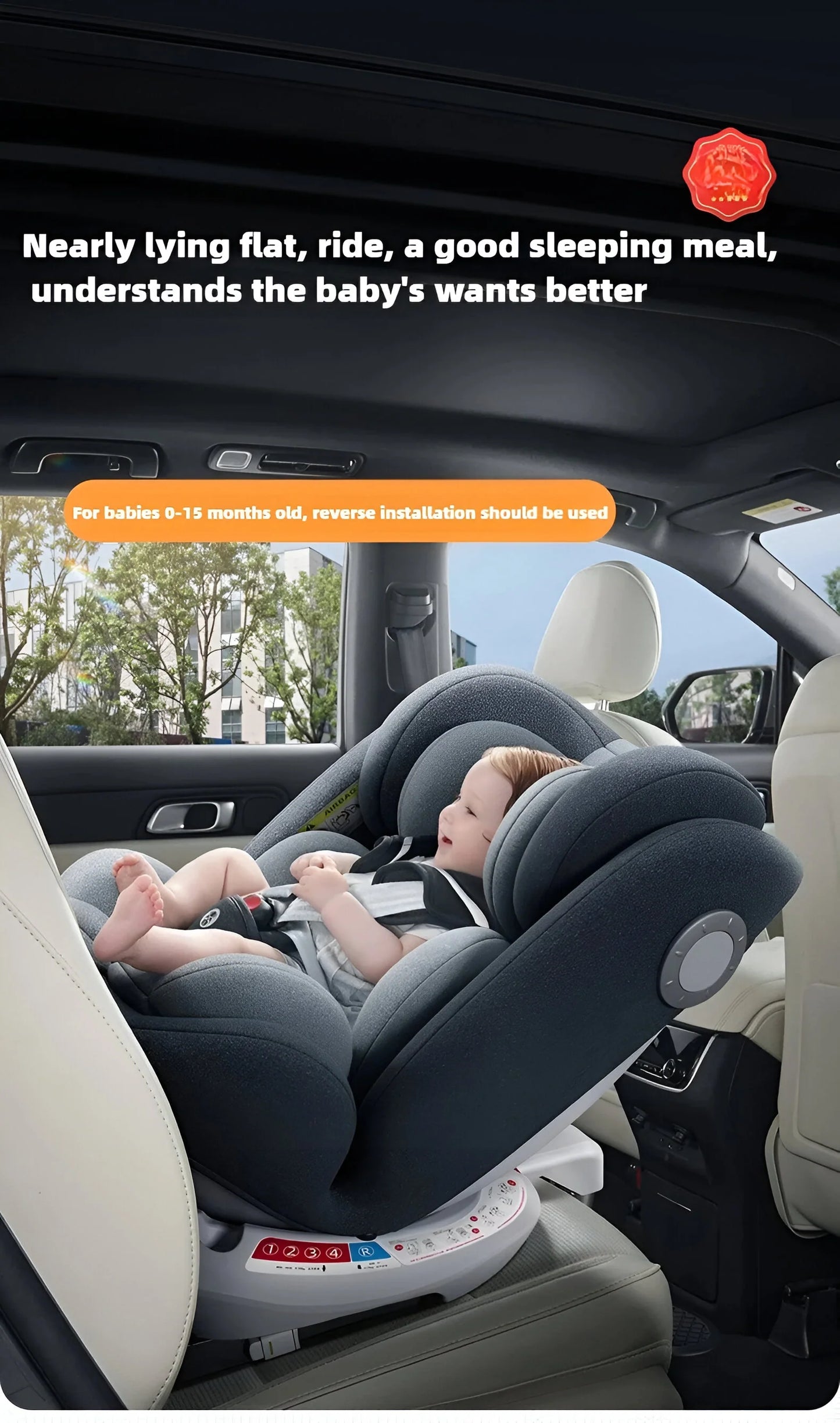 Bilbarnstol 360° Vändbar med Sufflett