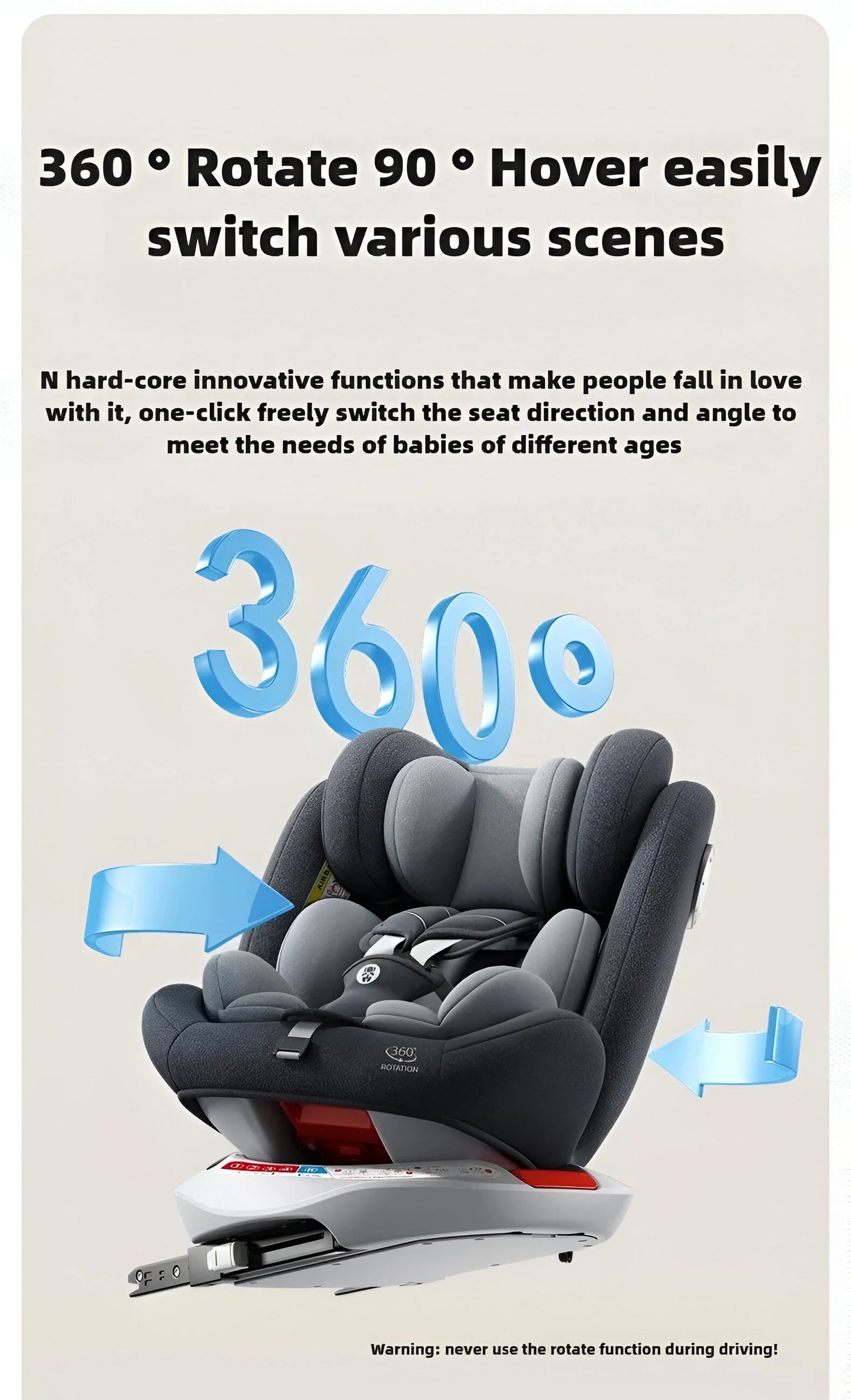 Bilbarnstol 360° Vändbar med Sufflett