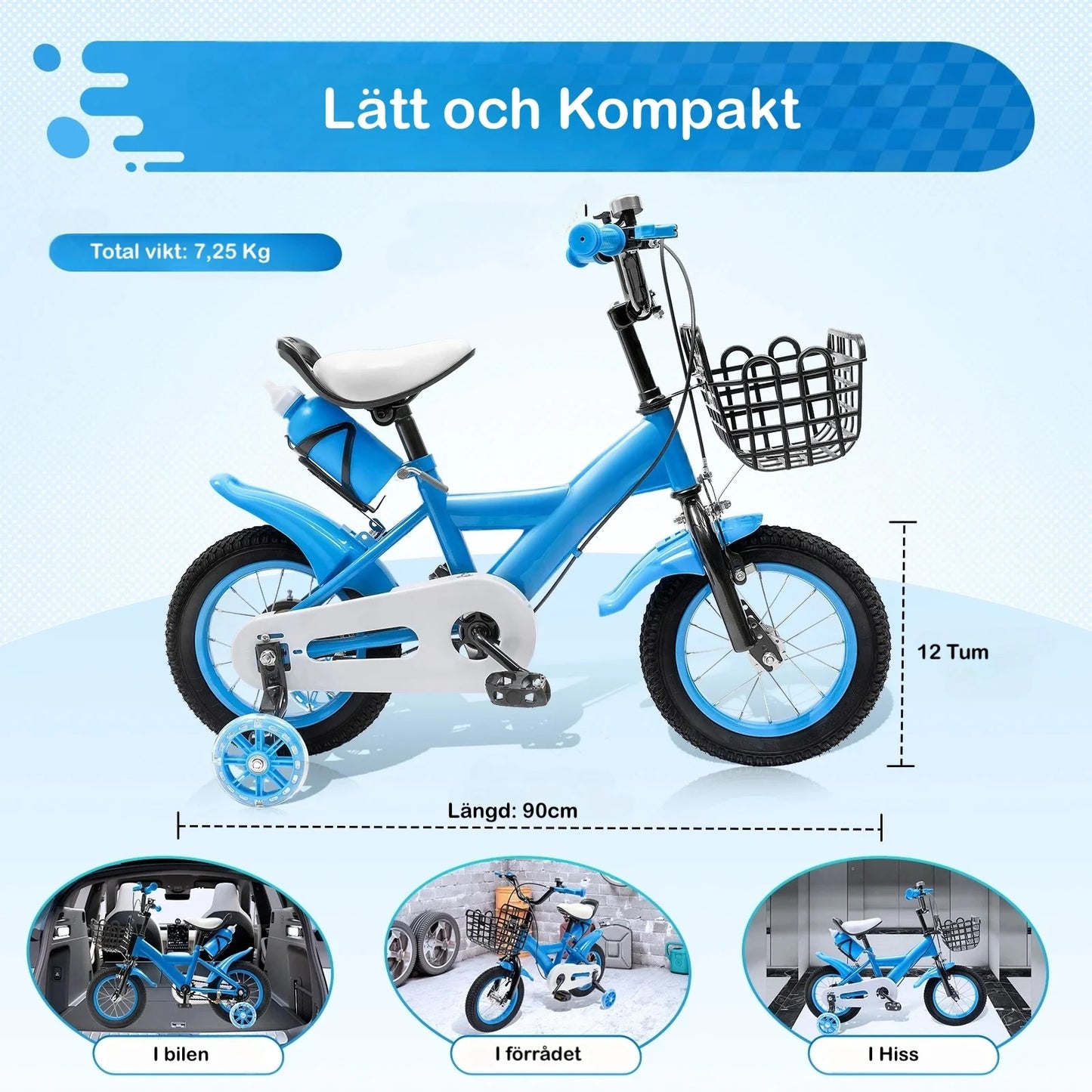 Barncykel 12 Tum med vattenflaska - Blå