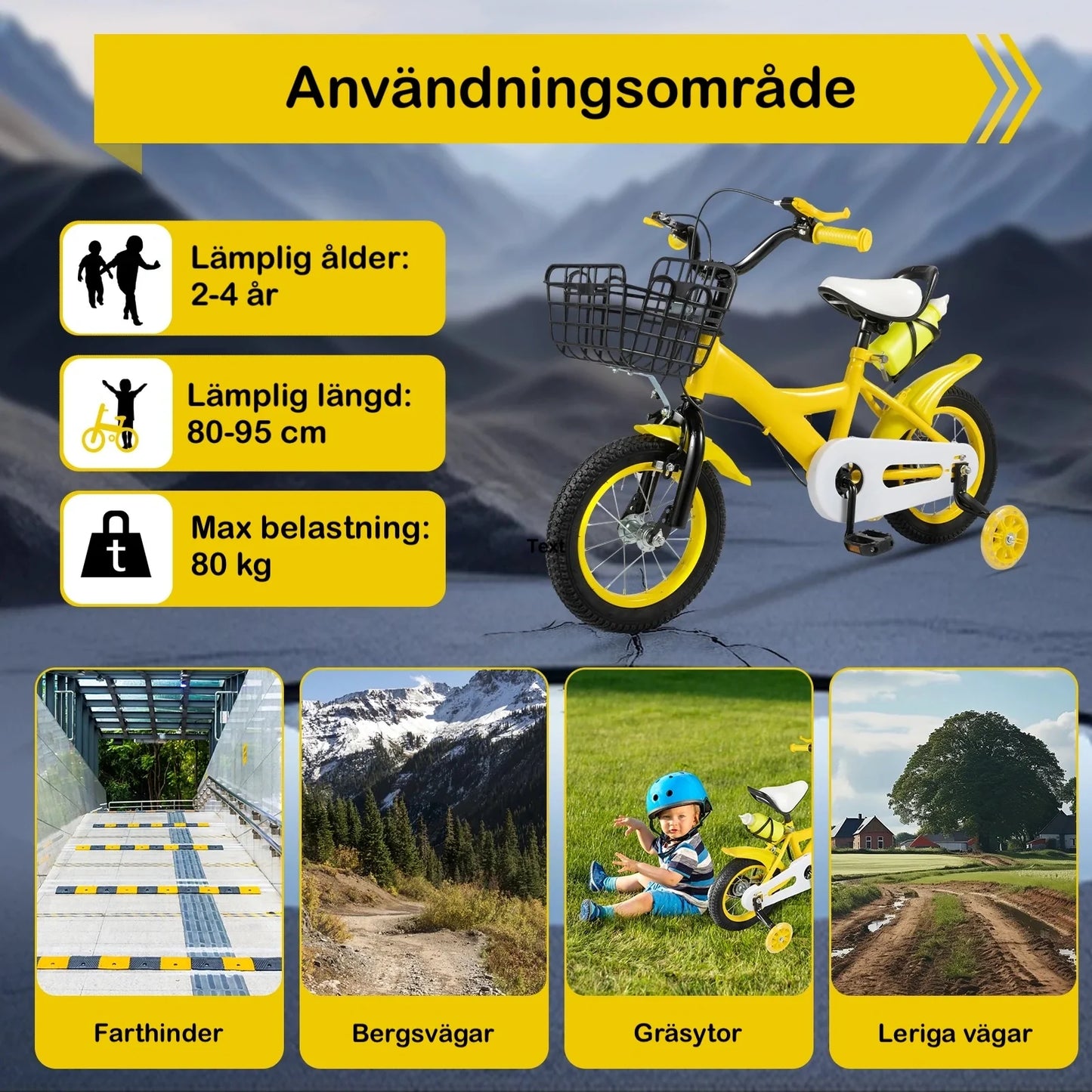 Barncykel 12 Tum med vattenflaska - Blå